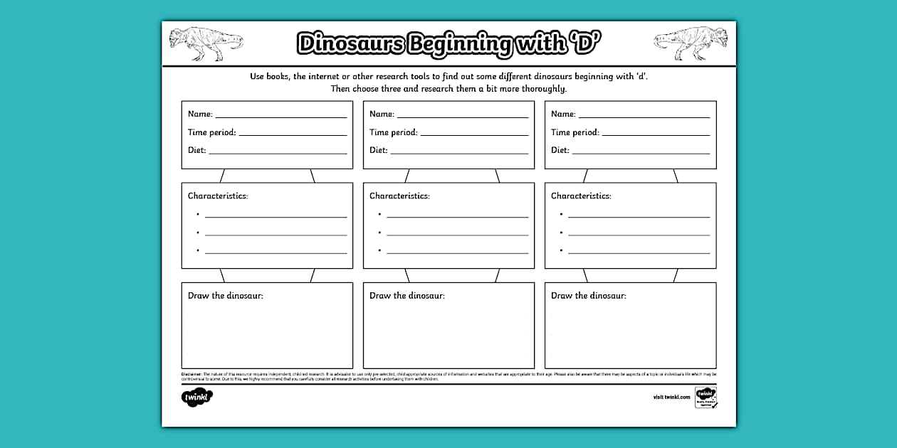 Dinosaur Names That Start with 'D' Research Activity