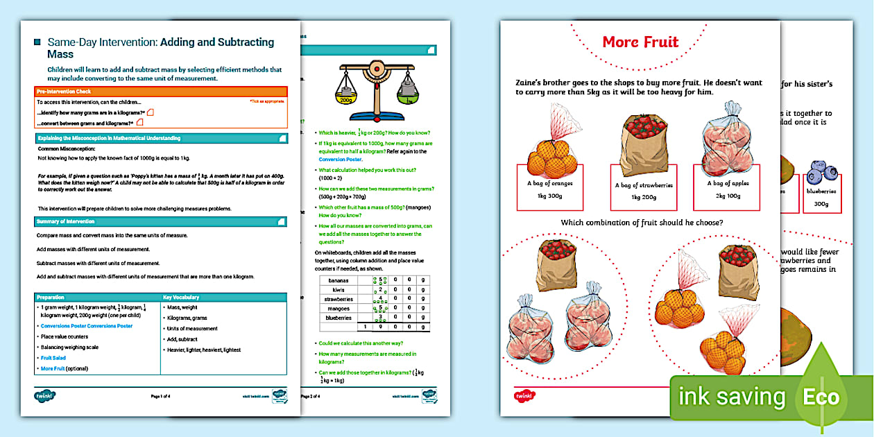 👉 Y3 Intervention: Adding and Subtracting Mass - Twinkl