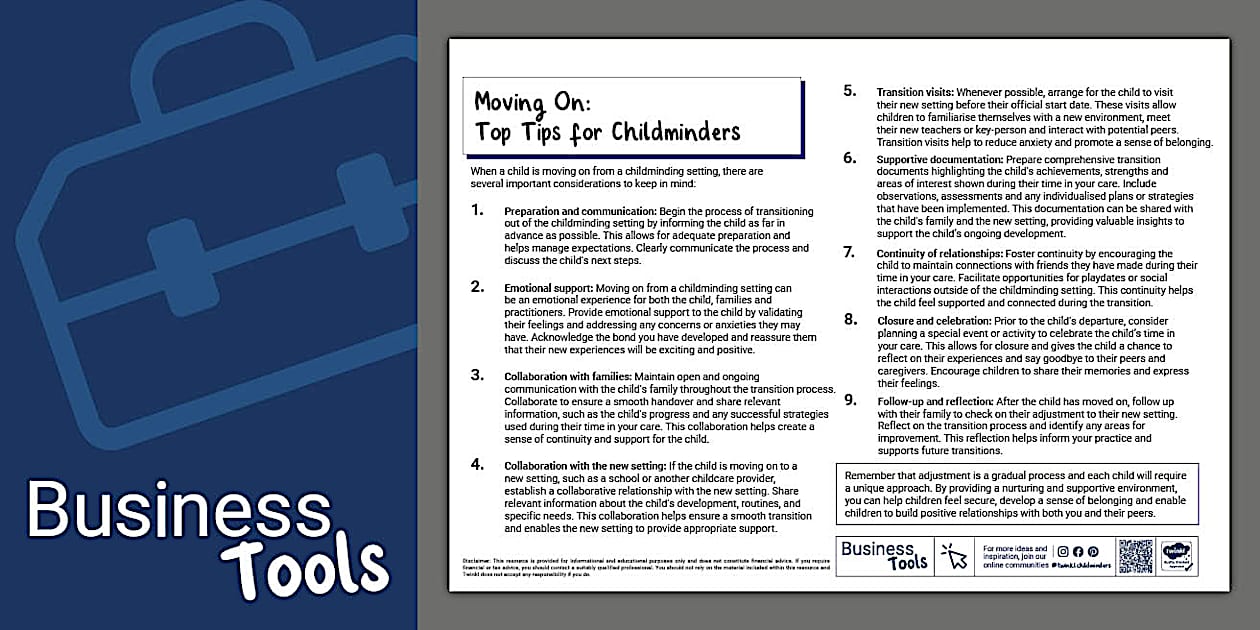 Moving On: Top Tips for Childminders (teacher made) - Twinkl