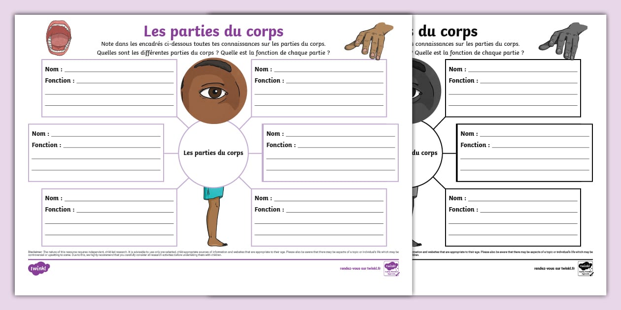 Carte mentale : Les parties du corps - Twinkl
