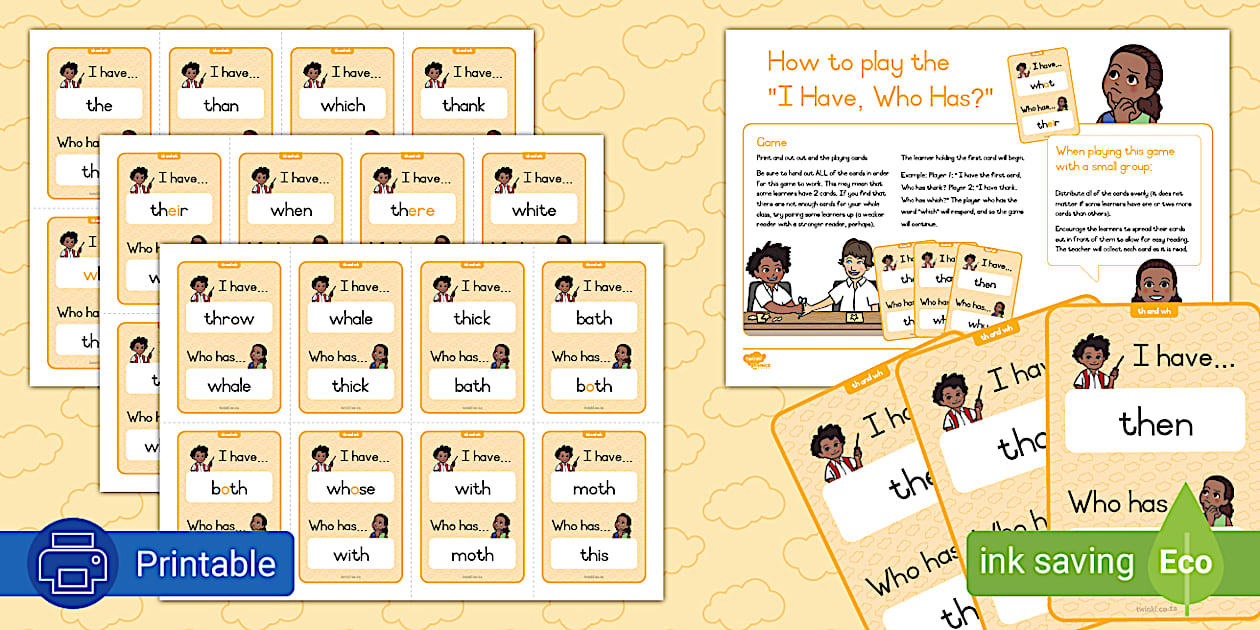 Phonics Game: I Have, Who has? wh- and th- sounds