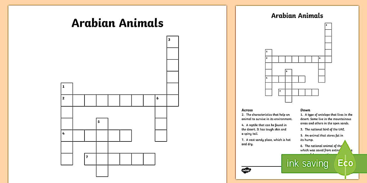 Arabian Animals Crossword Twinkl