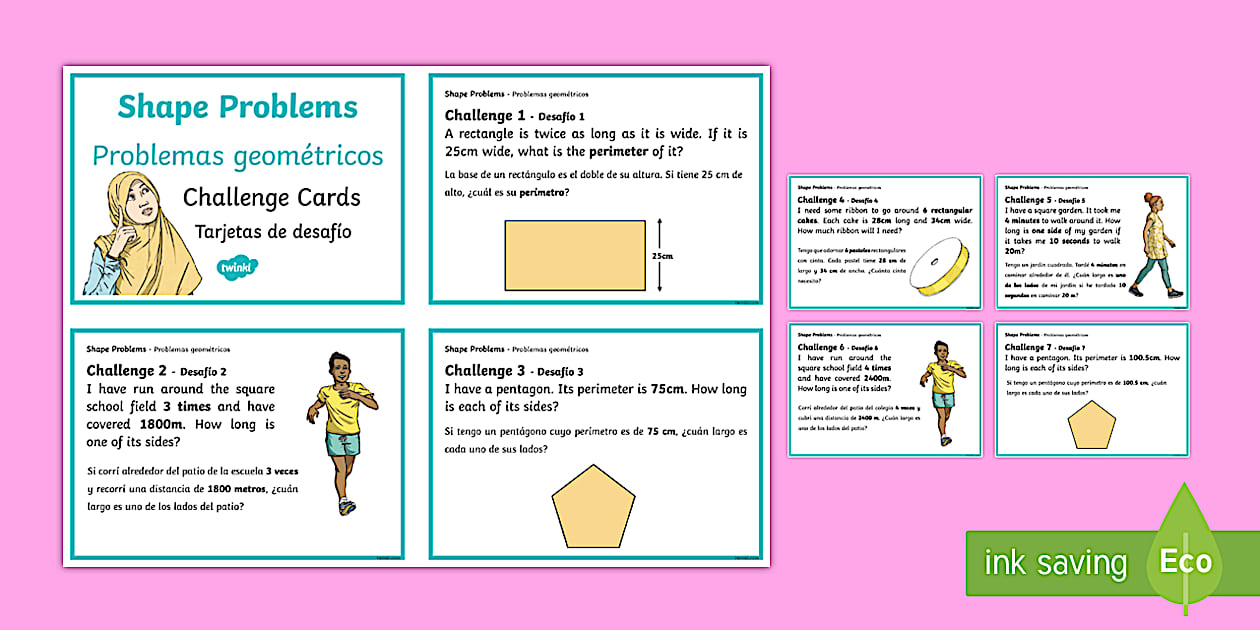 Editable Shape Problems Challenge Cards English/Spanish