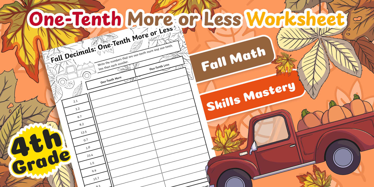 Fourth Decimals: One-Tenth More or Less Fall Worksheet