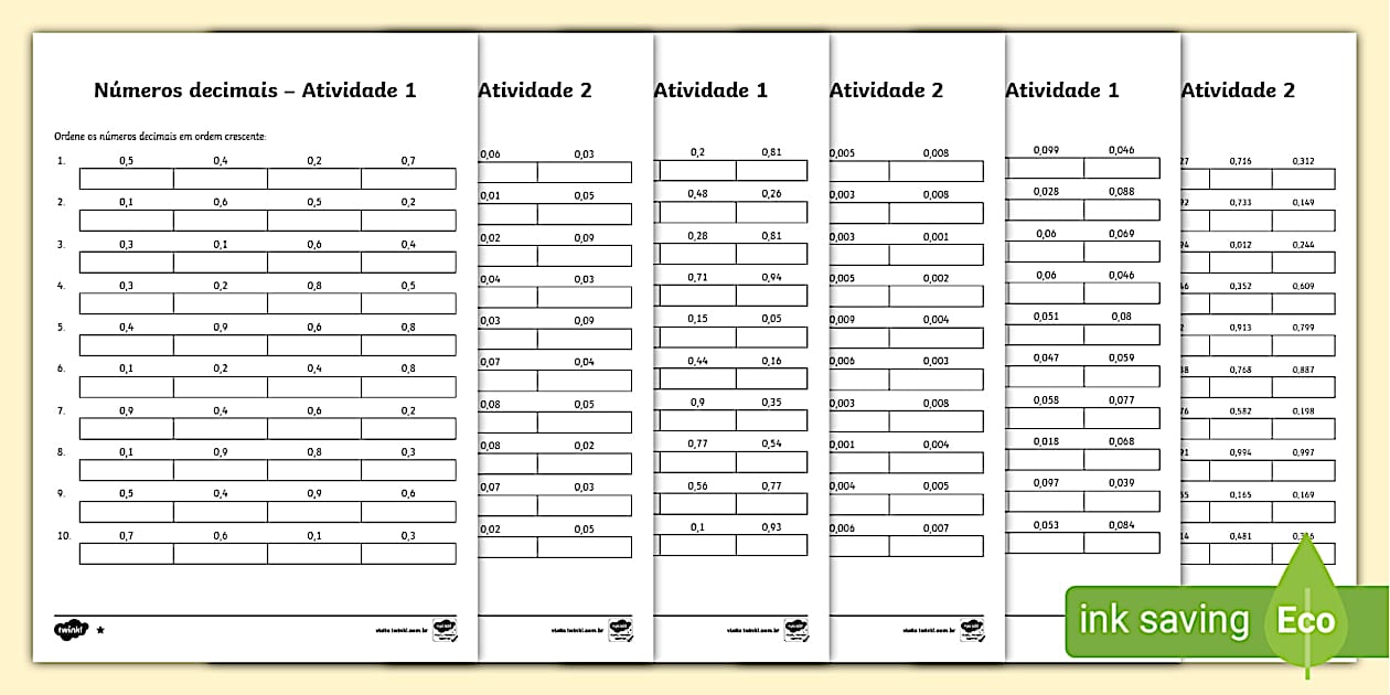 Exercícios com Números Decimais para o 5º ano - Twinkl