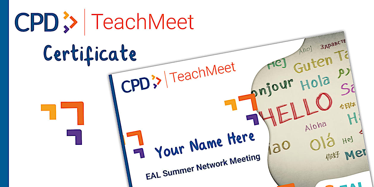 TeachMeet Certificate - EAL Summer Network Meeting - Twinkl