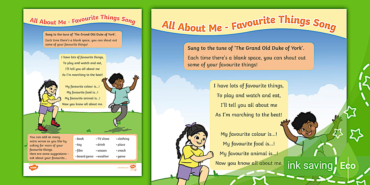 All About Me - Favourite Things Song (teacher made) - Twinkl