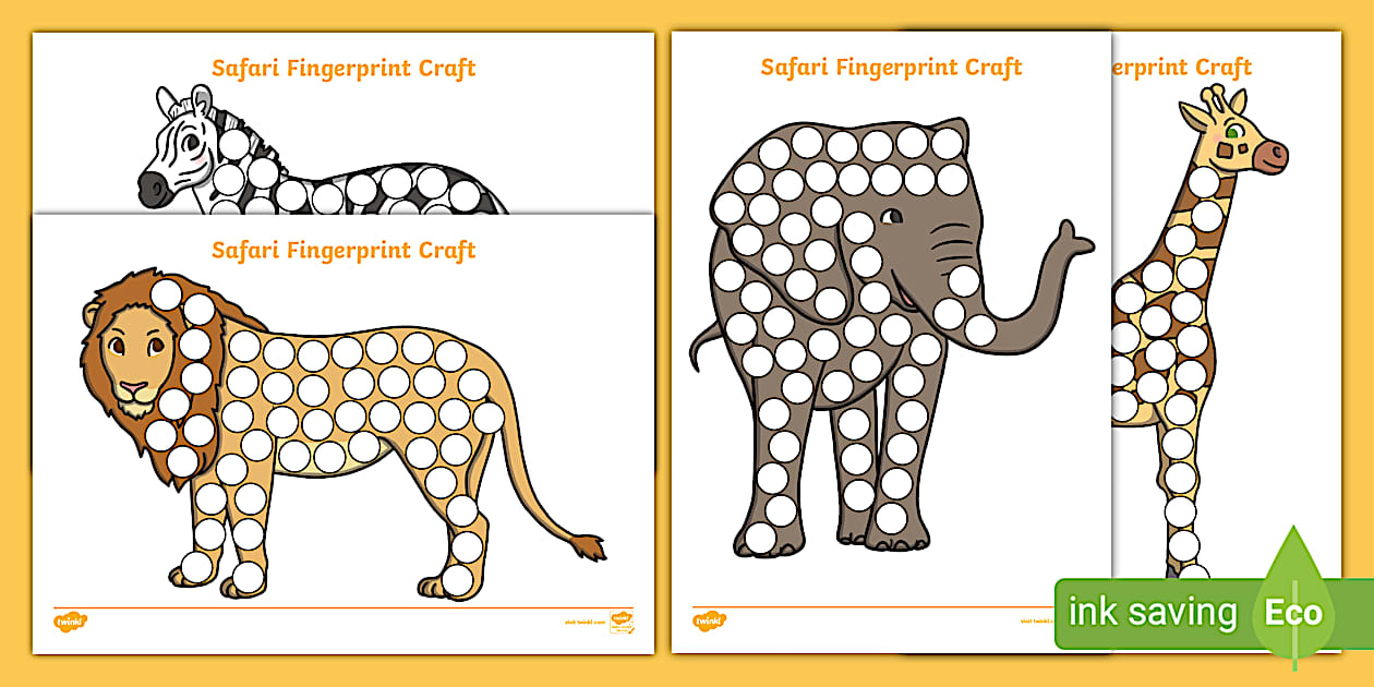 Safari Fingerprint Craft Activity (teacher made) - Twinkl