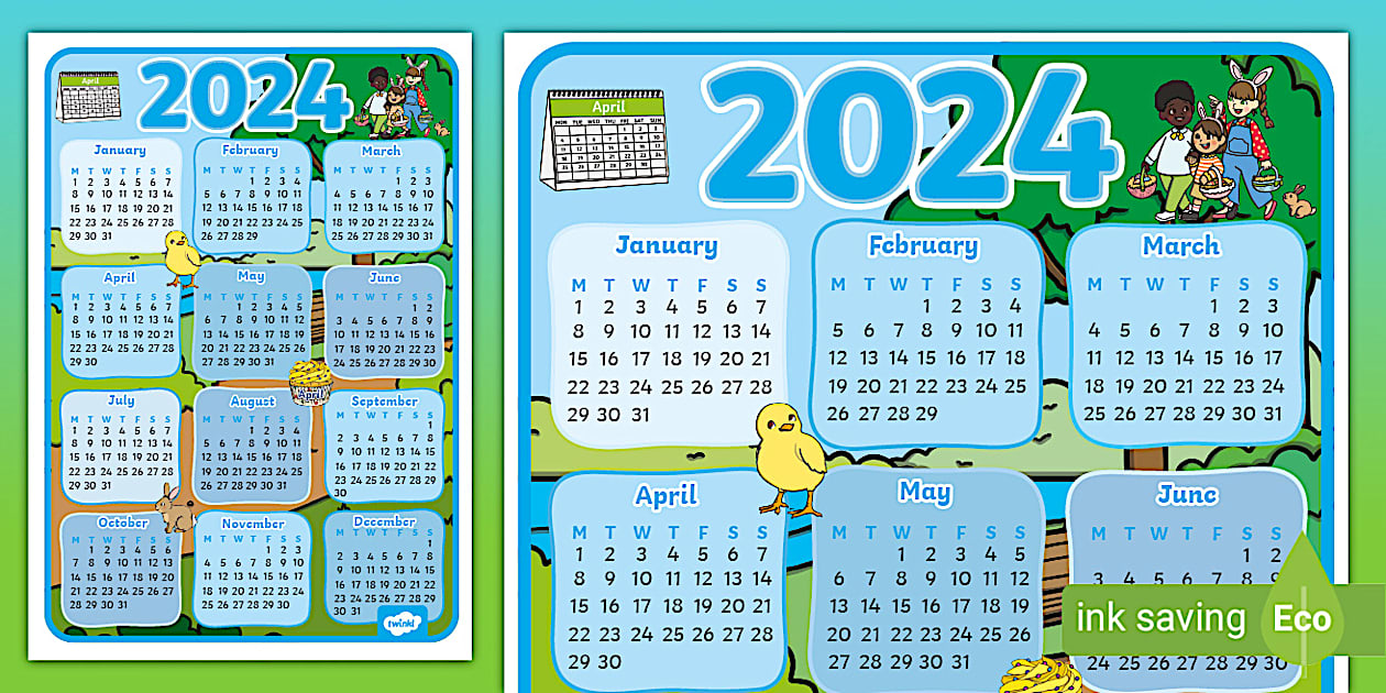 April Themed 2024 Wall Calendar Poster (Teacher Made)