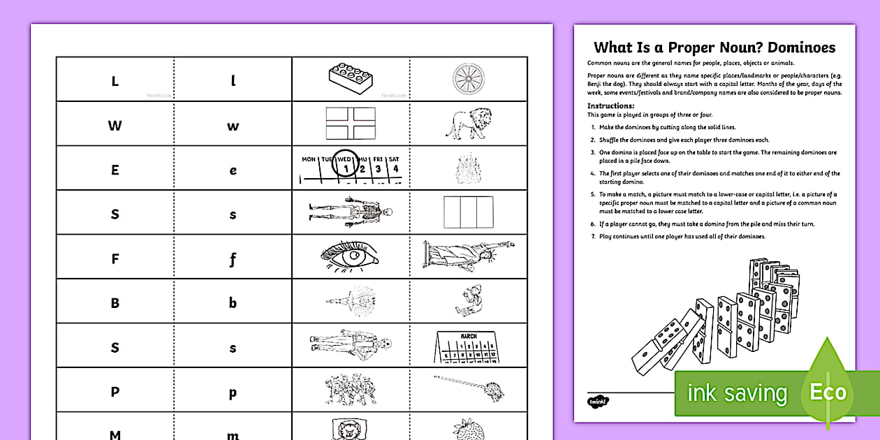 What Is a Proper Noun? Dominoes (teacher made) - Twinkl