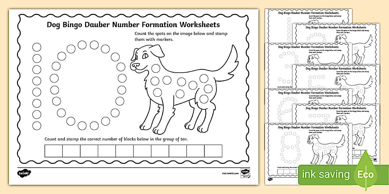 Dog Bingo Dauber Worksheets Number Formation Twinkl KS1
