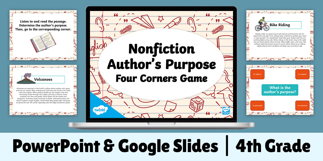 Four Corners Nonfiction Author #39 s Purpose PowerPoint Game