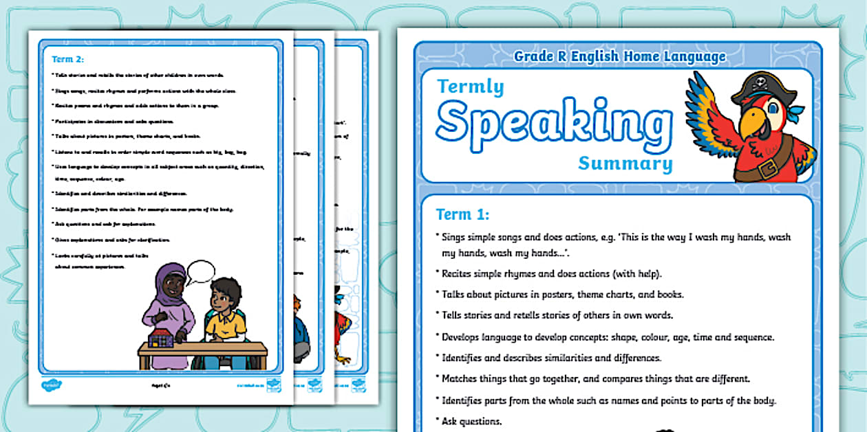 Grade R English Home Language: Termly Speaking Summary
