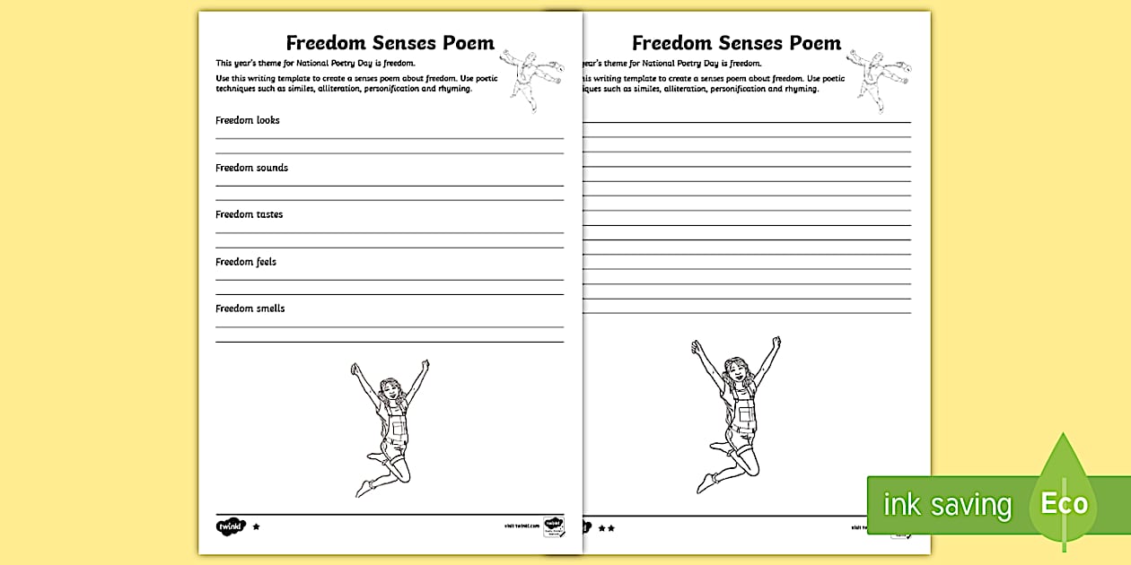 Freedom Senses Poem Differentiated Worksheet / Worksheets