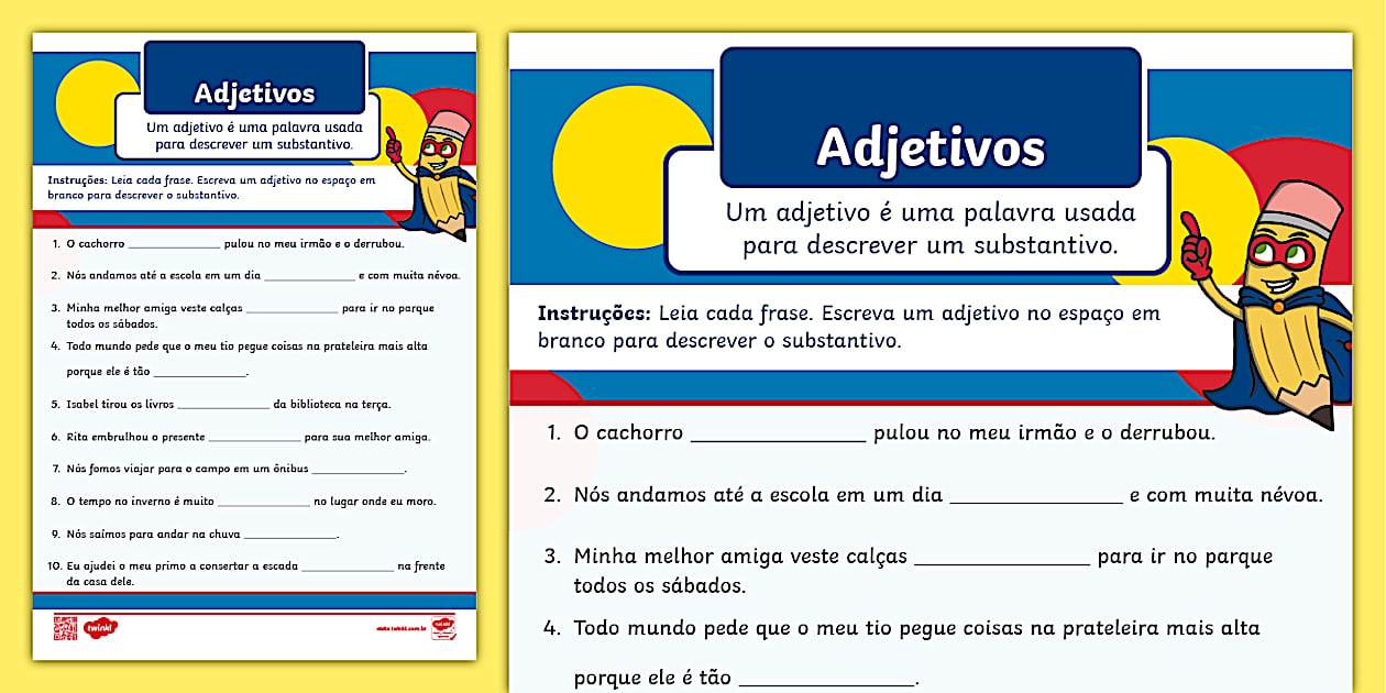 Adjetivos - Complete as frases (Teacher-Made) - Twinkl