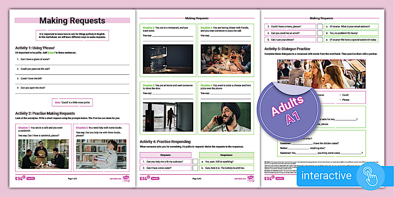 ESL Making Requests Worksheet [Adults, A1] (teacher made)
