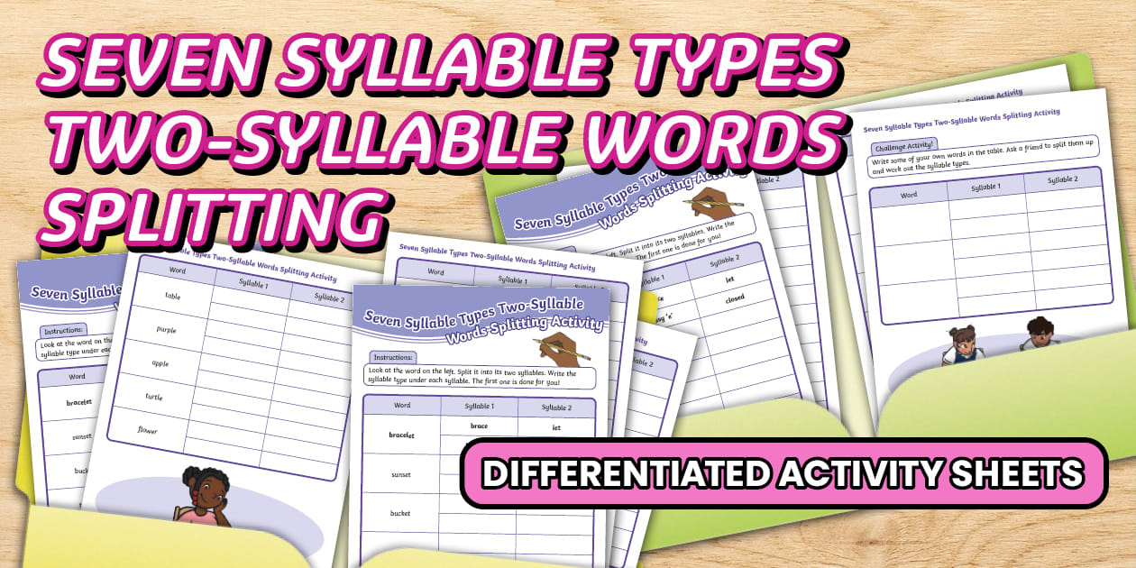 Two Syllable Words Splitting Differentiated Activity Sheets