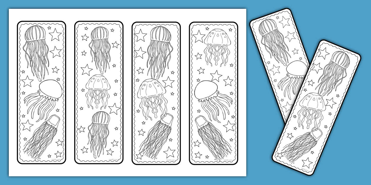 Jellyfish colouring bookmarks twinkl colouring twinkl