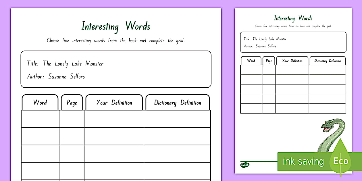 Years 3 and 4 Chapter Chat Week 2 Interesting Vocabulary Worksheet ...