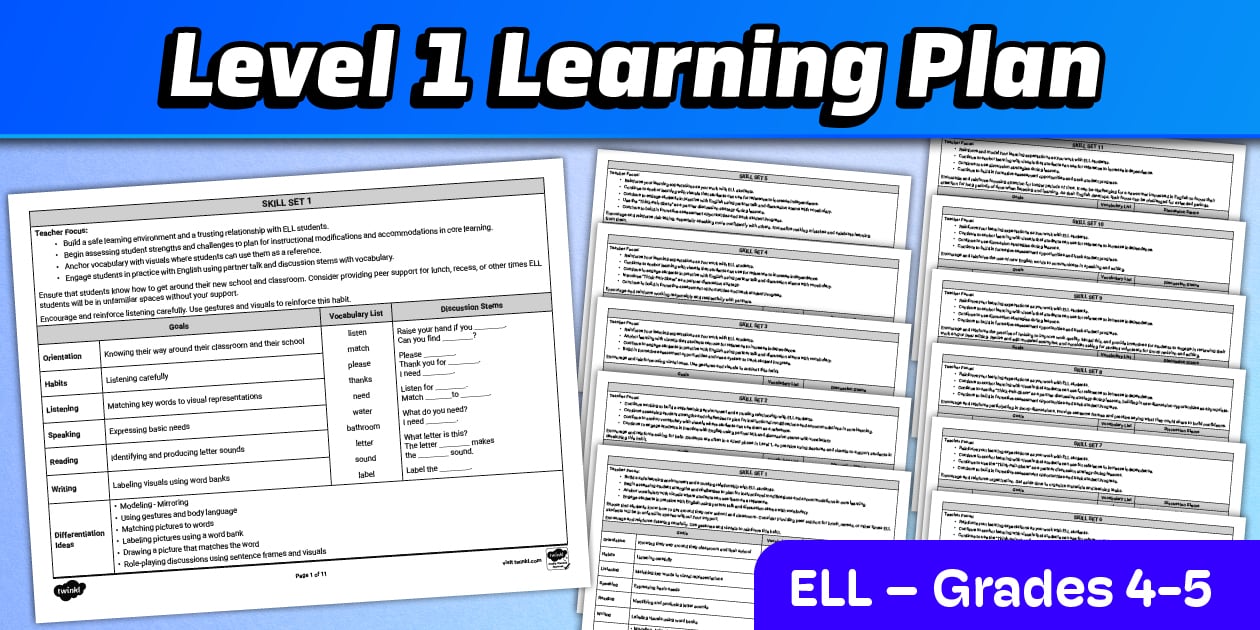 ELL Level 1 English Language Learning Plan for 4th 5th Grade