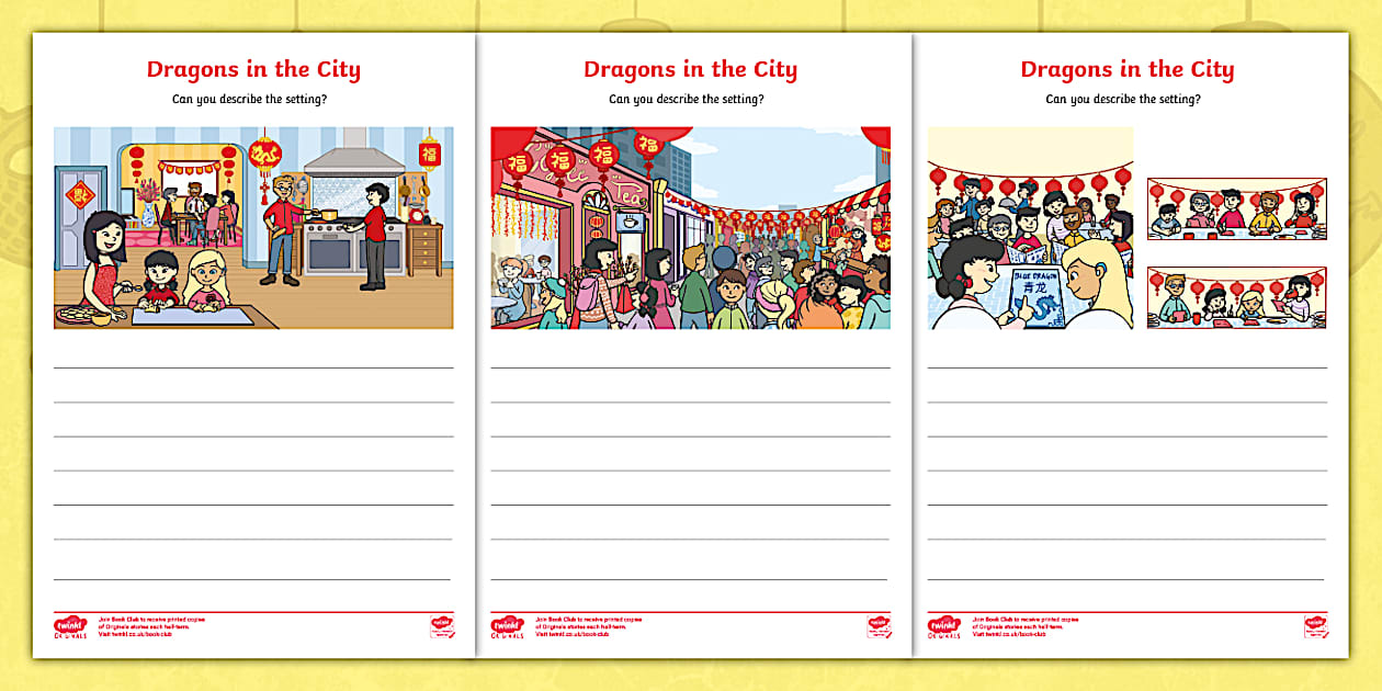 Dragons in the City Setting Description Worksheets - Twinkl
