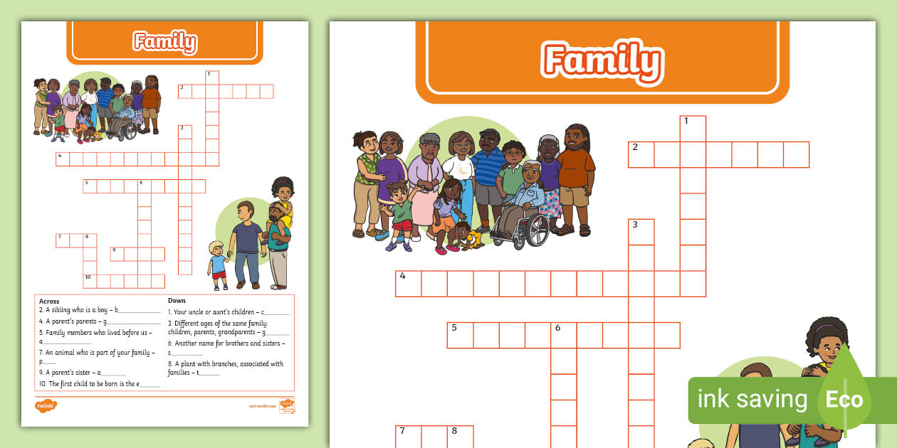 Family Crossword KS1 Resources Family Dynamics PDMU