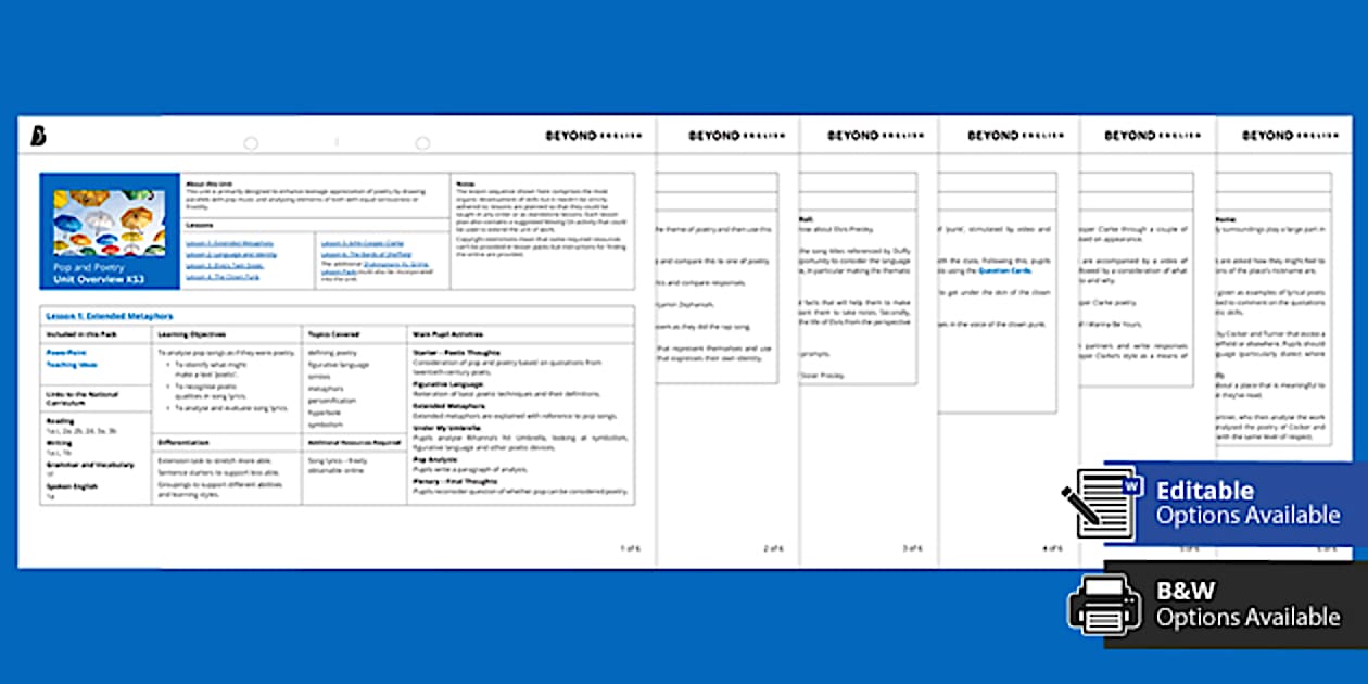 FREE! - Pop Music and Poetry Unit Overview | KS3 English | Beyond