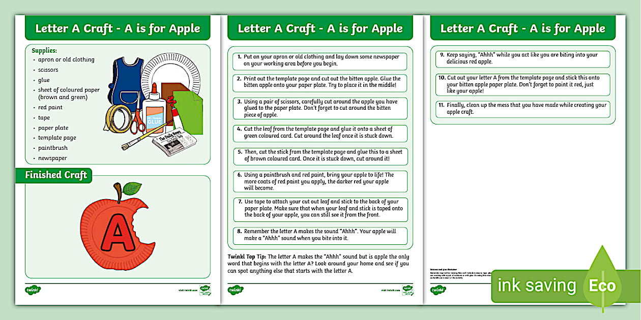Letter A Craft - A is for Apple (profesor hizo) - Twinkl