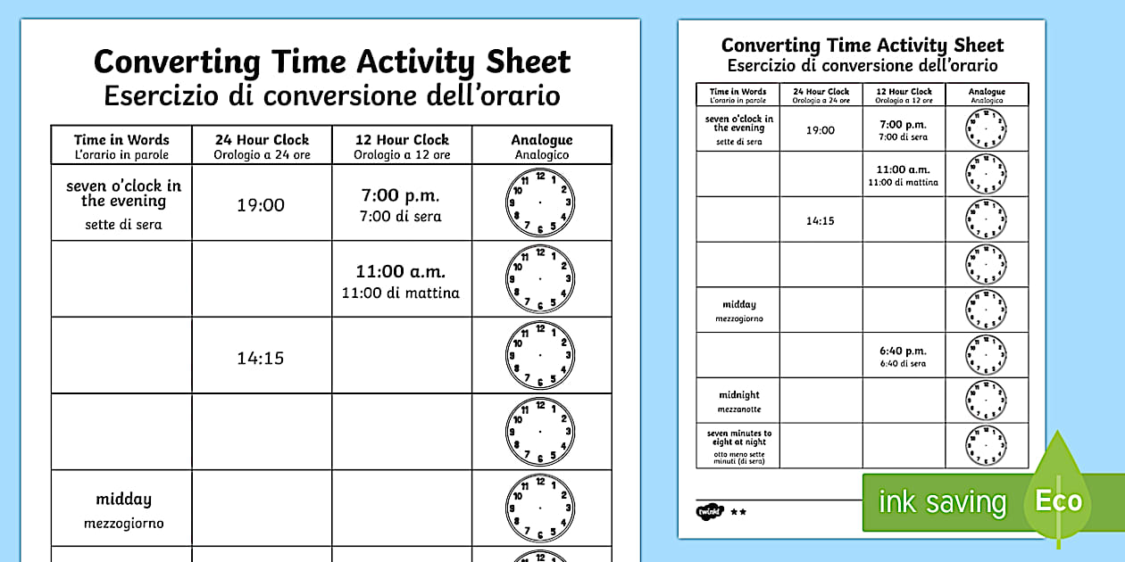 Converting Time Worksheet / Worksheet English/Italian - Converting Time