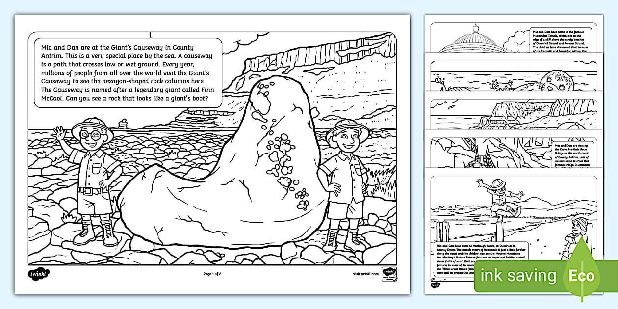 Mia and Dan Seaside Colouring Pages (teacher made) - Twinkl