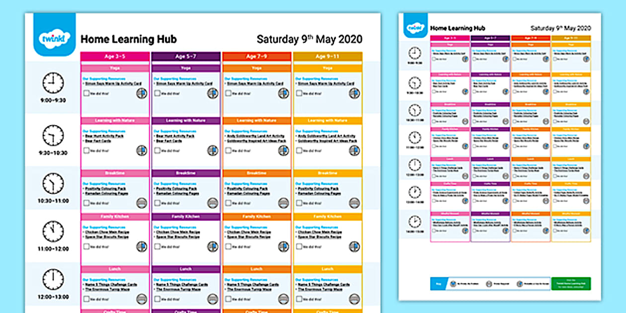 Home Learning Hub Daily Plan Saturday 9th May