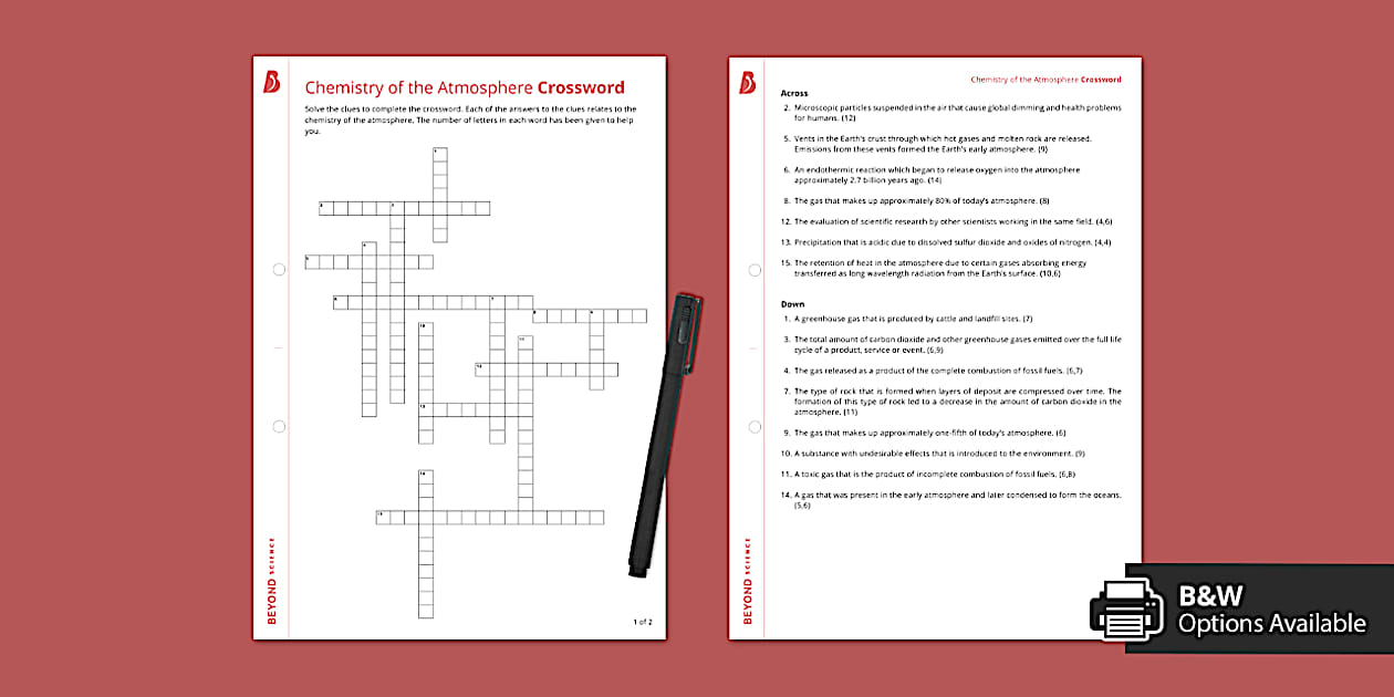 Chemistry of the Atmosphere Crossword (teacher made)