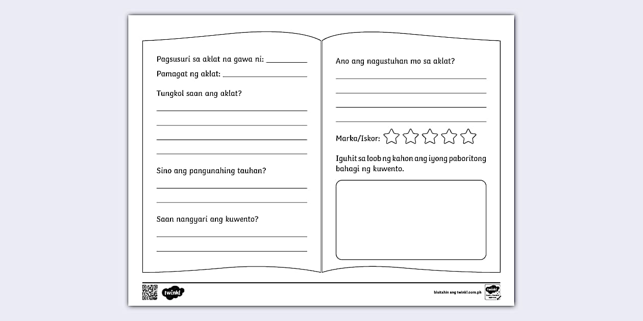 Balangkas Para Sa Pagsusuri Ng Aklat | Grade 1 | Twinkl