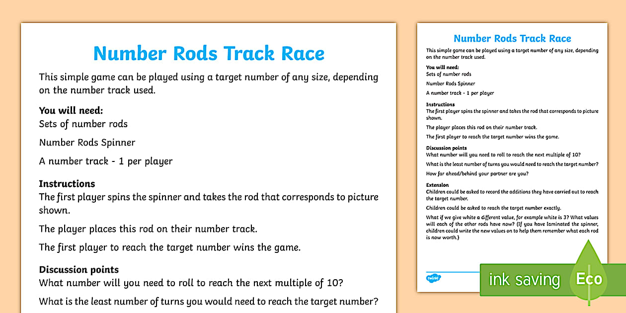 Single Rod Game Black and White KS1 Number Rods Track Race Board Game