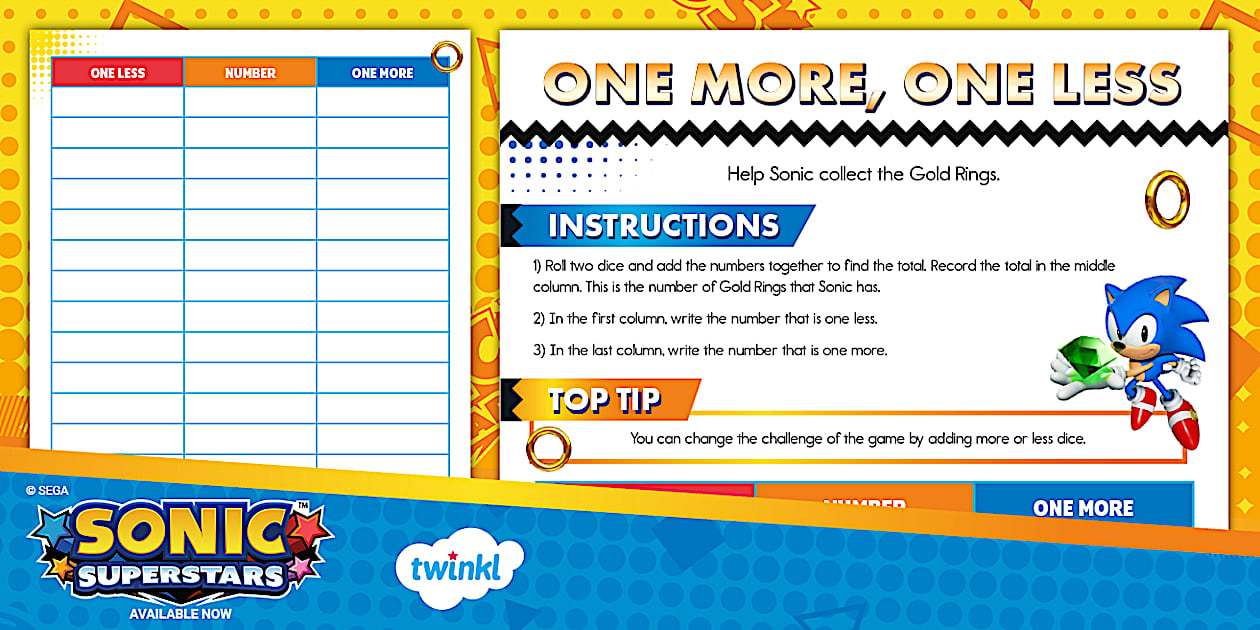 Sonic: One More One Less Math Dice Game