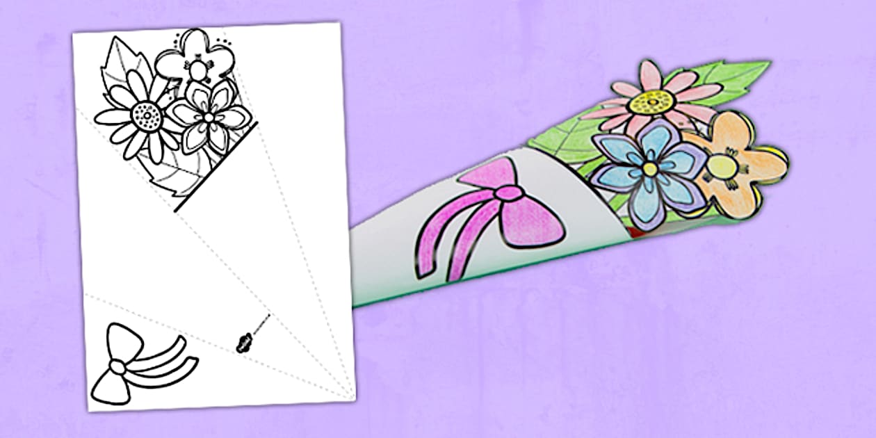 Paper Mother's Day Flower Bouquet Colouring Sheet Twinkl