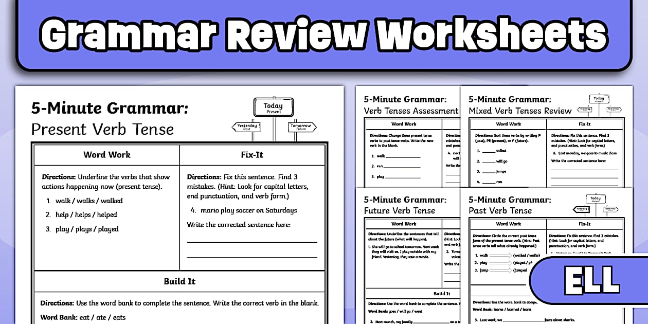 5-Minute Grammar | Verb Tenses Worksheets for ELL