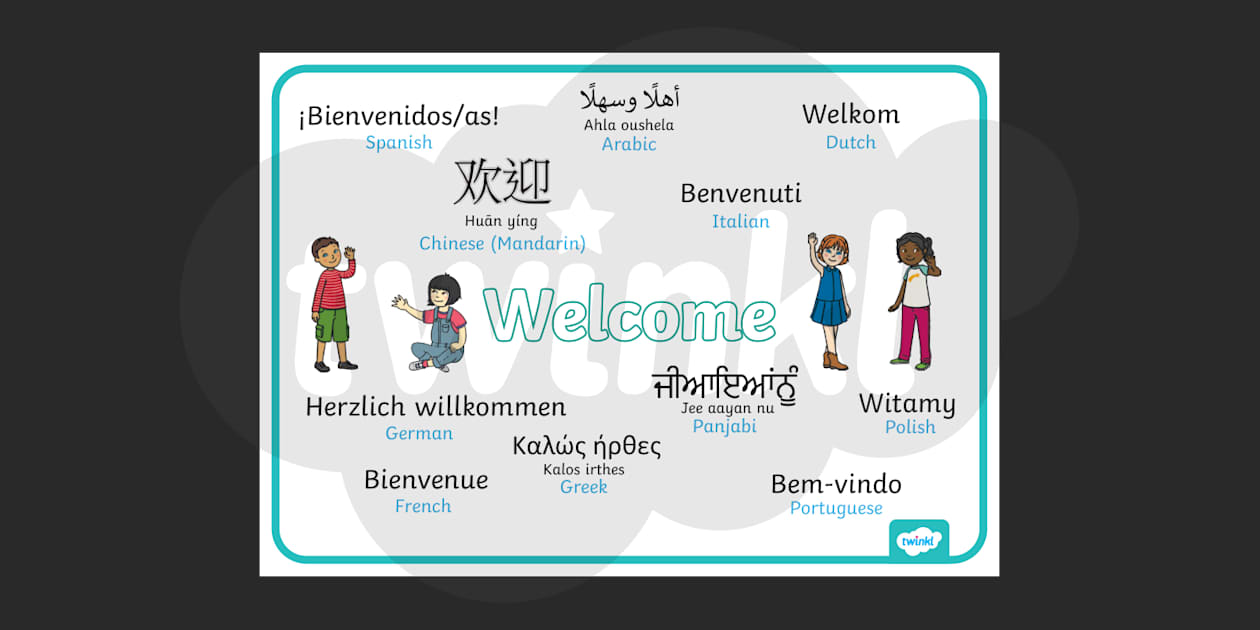 Welcome Poster in Different Languages - Portrait Cool Colours - Instant