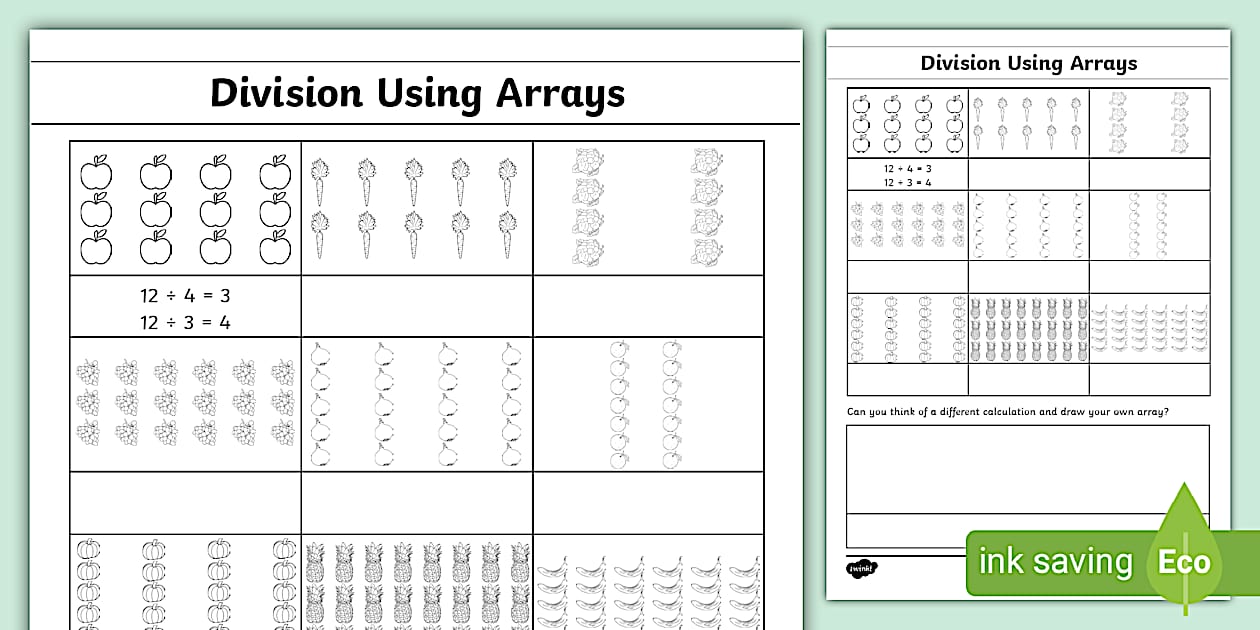Division using arrays division with arrays worksheet