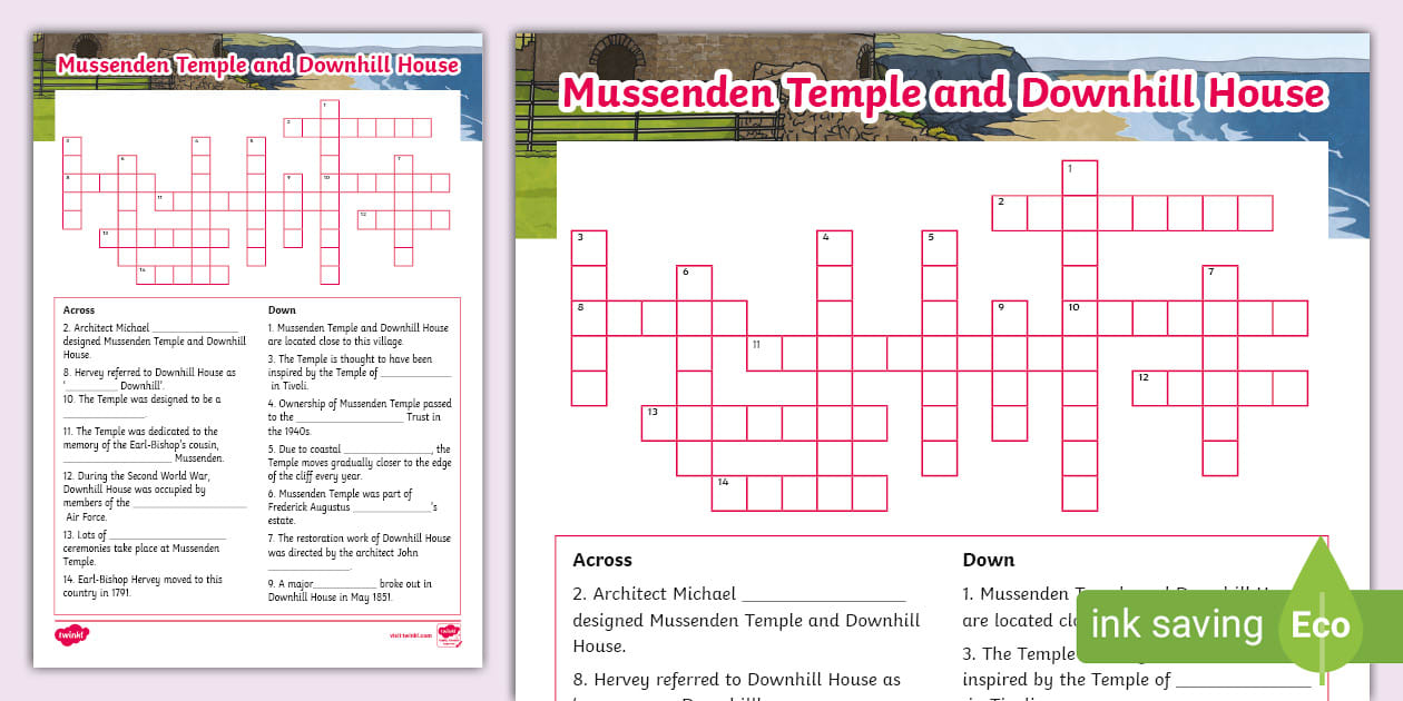 Mussenden Temple and Downhill House Crossword Twinkl