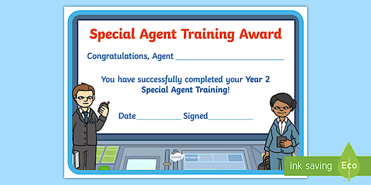 Editable Special Agent Training Certificate Twinkl