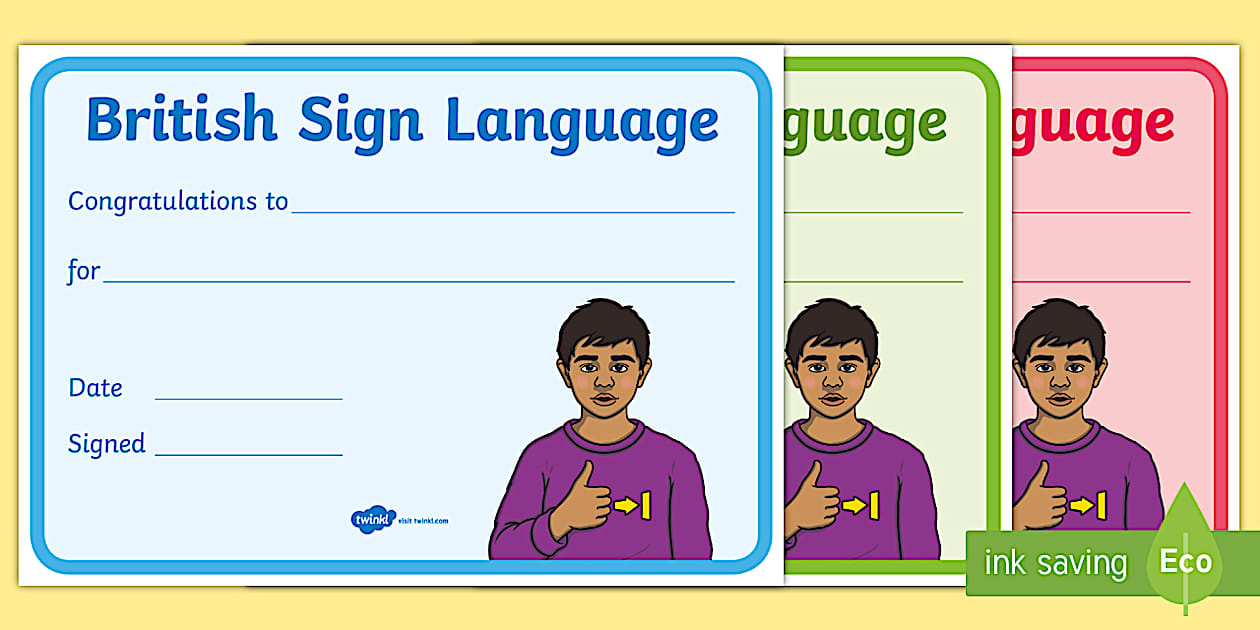 British Sign Language Certificate (teacher made) Twinkl