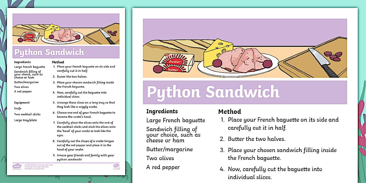 Ronald the Rhino Python Sandwich Recipe (Teacher-Made)