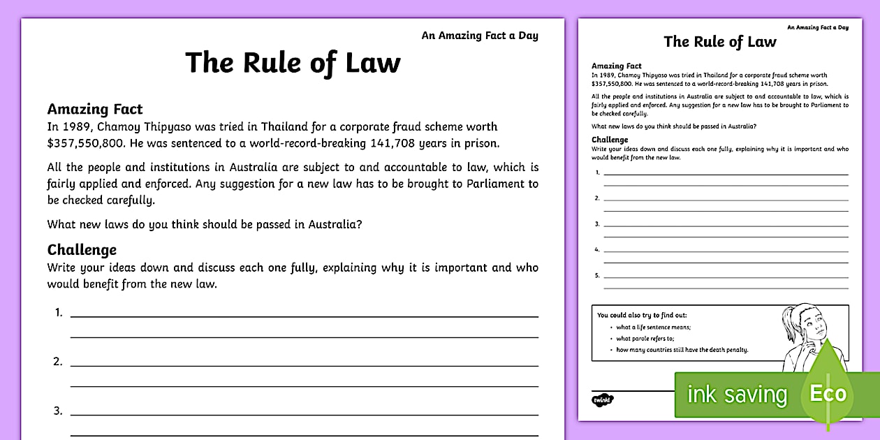 The Rule of Law Worksheet (teacher made) Twinkl