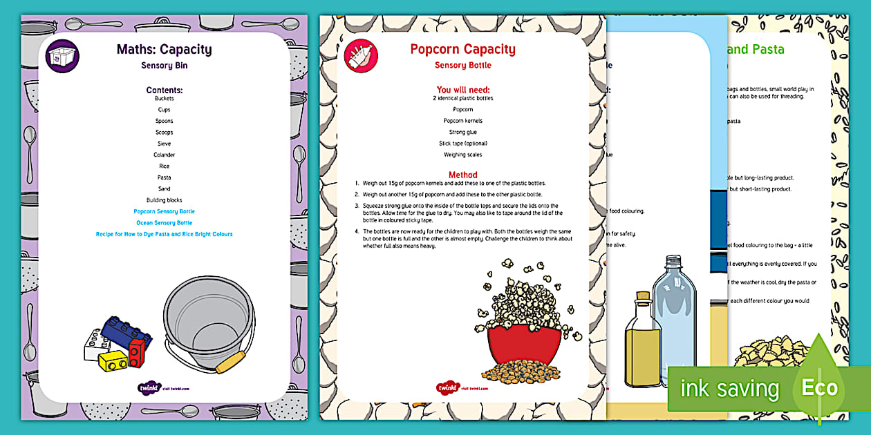 Maths: Capacity Filling and Emptying Sensory Bin and Resource Pack