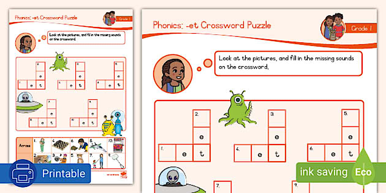 Grade 1 Phonics et Crossword Puzzle (teacher made) Twinkl