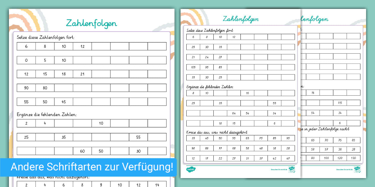 Arbeitsblätter zur Zahlenfolge