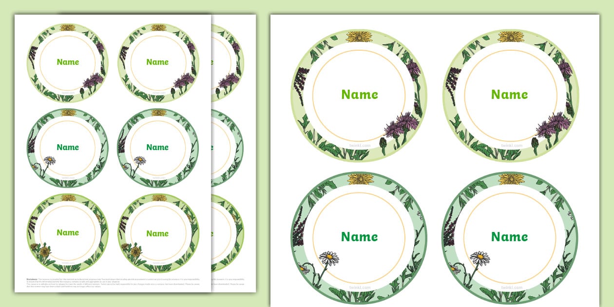 Ireland Flora and Fauna Themed Editable Circle Name Labels