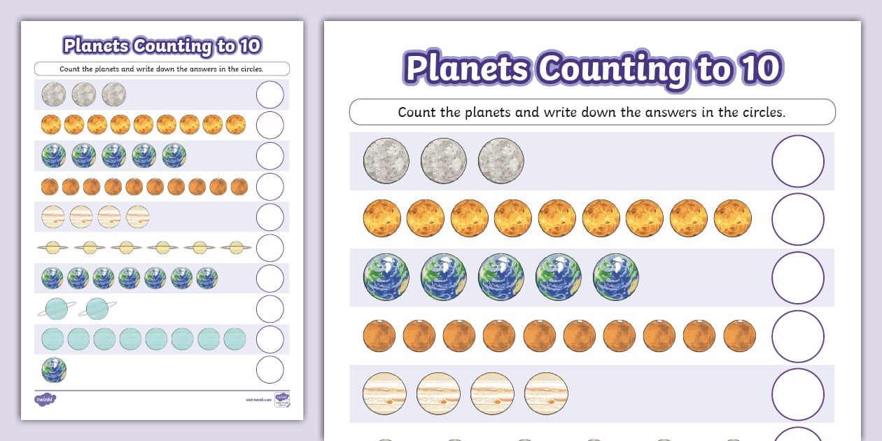 Planets Counting to 10 Activity Sheet - Twinkl - KS1