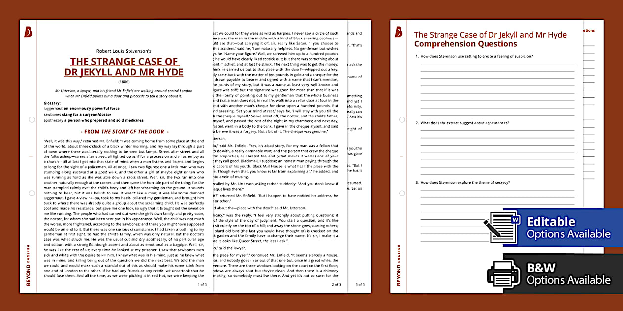Jekyll and Hyde Reading Comprehension - Extract Two - Twinkl